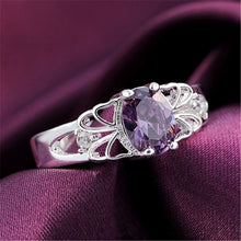 Luxury elegant amethyst Silver Rings Jewelry Crystal Beautiful flowers ring women lady cute nice beat wild  J4U66