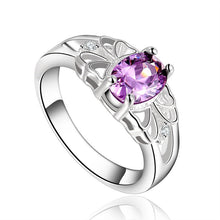 Luxury elegant amethyst Silver Rings Jewelry Crystal Beautiful flowers ring women lady cute nice beat wild  J4U66