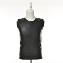 M L XL PU Leather O-neck Men Tank Tops Sexy Sleeveless Shirts Men Imitatiion Faux Leather Vest J4U66