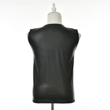 M L XL PU Leather O-neck Men Tank Tops Sexy Sleeveless Shirts Men Imitatiion Faux Leather Vest J4U66