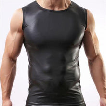 M L XL PU Leather O-neck Men Tank Tops Sexy Sleeveless Shirts Men Imitatiion Faux Leather Vest J4U66