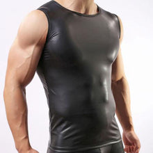 M L XL PU Leather O-neck Men Tank Tops Sexy Sleeveless Shirts Men Imitatiion Faux Leather Vest J4U66