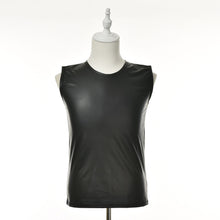 M L XL PU Leather O-neck Men Tank Tops Sexy Sleeveless Shirts Men Imitatiion Faux Leather Vest J4U66