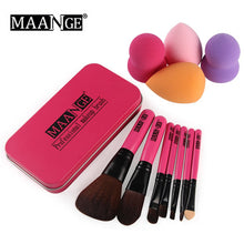 7pc Makeup Brush Make-up Toiletry Kit Wool +4pc Make Up Sponges+ 1 Alloy Case makeup brushes maquiagem Set Kit Tools J4U66
