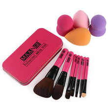 7pc Makeup Brush Make-up Toiletry Kit Wool +4pc Make Up Sponges+ 1 Alloy Case makeup brushes maquiagem Set Kit Tools J4U66