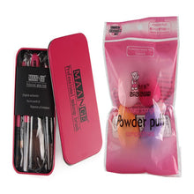 7pc Makeup Brush Make-up Toiletry Kit Wool +4pc Make Up Sponges+ 1 Alloy Case makeup brushes maquiagem Set Kit Tools J4U66