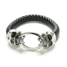 Man Men Cool Braided Leather Punk Skull Head Bracelet Bangle Wristband Gift  J4U66