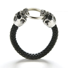 Man Men Cool Braided Leather Punk Skull Head Bracelet Bangle Wristband Gift  J4U66