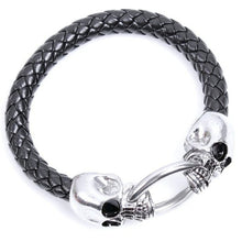 Man Men Cool Braided Leather Punk Skull Head Bracelet Bangle Wristband Gift  J4U66