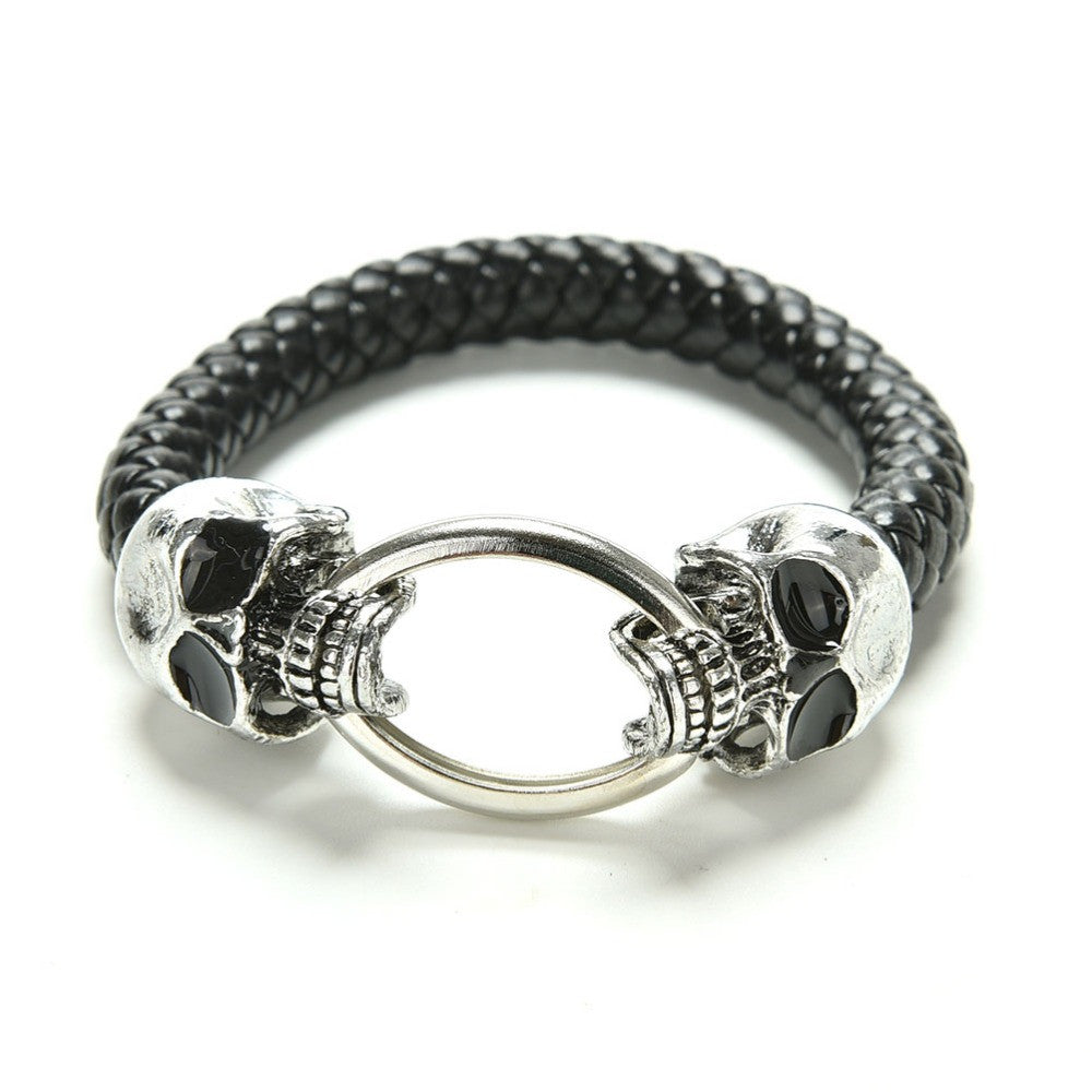 Man Men Cool Braided Leather Punk Skull Head Bracelet Bangle Wristband Gift  J4U66