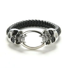 Man Men Cool Braided Leather Punk Skull Head Bracelet Bangle Wristband Gift  J4U66