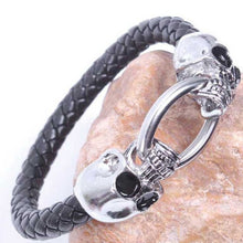 Man Men Cool Braided Leather Punk Skull Head Bracelet Bangle Wristband Gift  J4U66