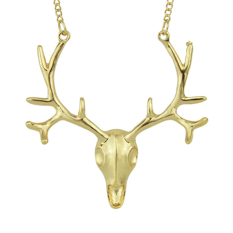 Maxi Necklace Gold and Antique Silver Deer Head Pendant Necklace For Women Necklace s  J4U66
