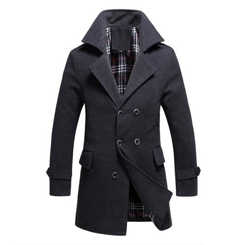 Men Cotton Blends Coat Long Jacket Double Breasted Overcoat J4U66