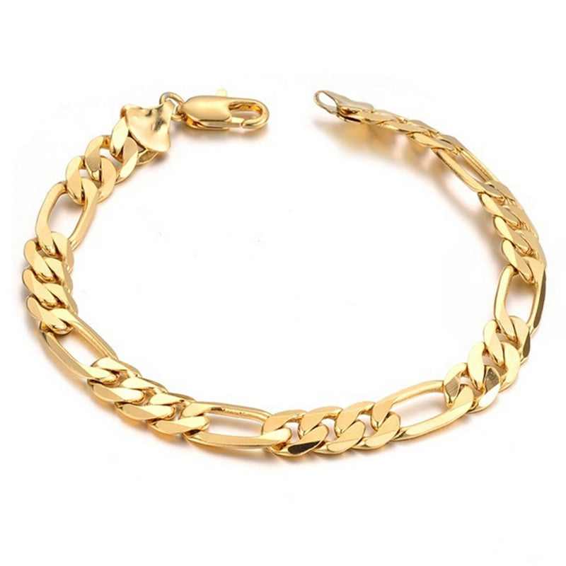 Men Jewelry Trendy 18K Real Gold Plated 22 CM Thick Cuban Link Chain Bracelets Stamp Bracelet J4U66