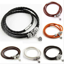 Men Retro Charm Bracelet Men Beads Chain Bangles Style Latest Popular 3 Laps Leather Bracelets J4U66