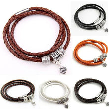 Men Retro Charm Bracelet Men Beads Chain Bangles Style Latest Popular 3 Laps Leather Bracelets J4U66