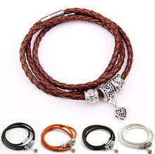 Men Retro Charm Bracelet Men Beads Chain Bangles Style Latest Popular 3 Laps Leather Bracelets J4U66