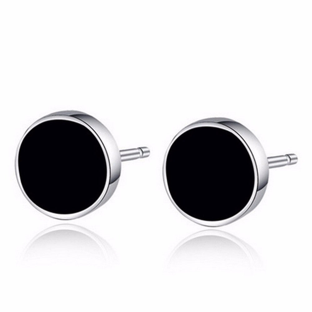 Men Stud Earrings Ear Jewelry 2Pcs Round Ear Stud Men Black Plastic Metal Punk Style J4U66