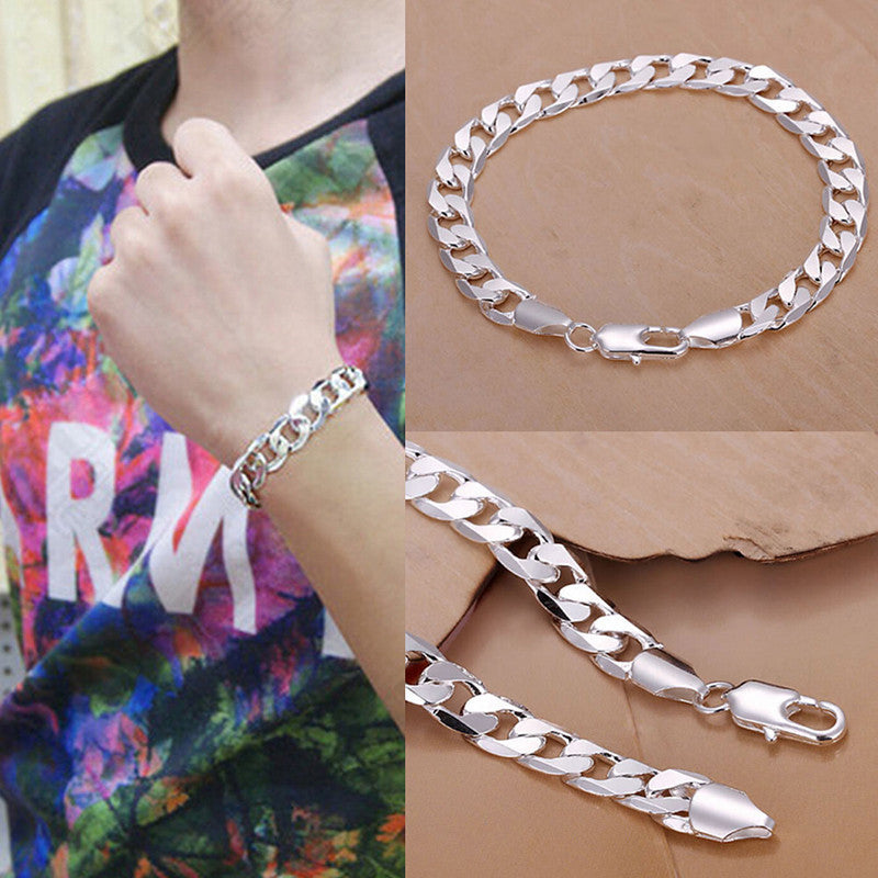 Men's 8MM Chain BraceletWomen's DIY Jewelry Sliver Plated Lobster Clasp Link Bracelets J4U66