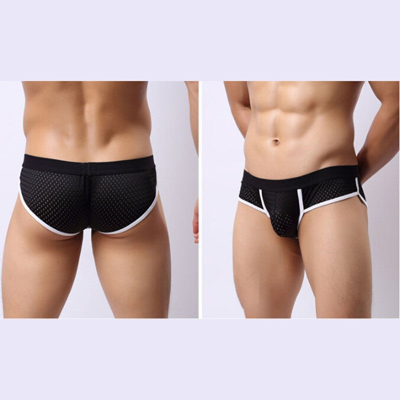 Men's Acrylic Mesh Low-Rise Briefs U Convex Bulge Pouch Underwear Underpants J4U66