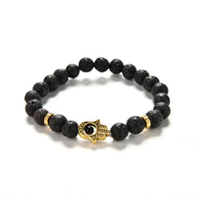 Men's Beaded Natural Stone Hand Of Fatima Bracelets S Golden Hamsa Lava Rock Bracelet J4U66