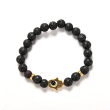 Men's Beaded Natural Stone Hand Of Fatima Bracelets S Golden Hamsa Lava Rock Bracelet J4U66