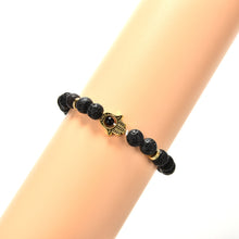 Men's Beaded Natural Stone Hand Of Fatima Bracelets S Golden Hamsa Lava Rock Bracelet J4U66