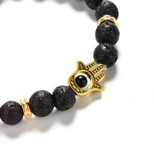 Men's Beaded Natural Stone Hand Of Fatima Bracelets S Golden Hamsa Lava Rock Bracelet J4U66