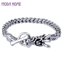 mens chinese element dragon head bracelet 31l titanium steel antique silver fashional ornaments polished J4U66