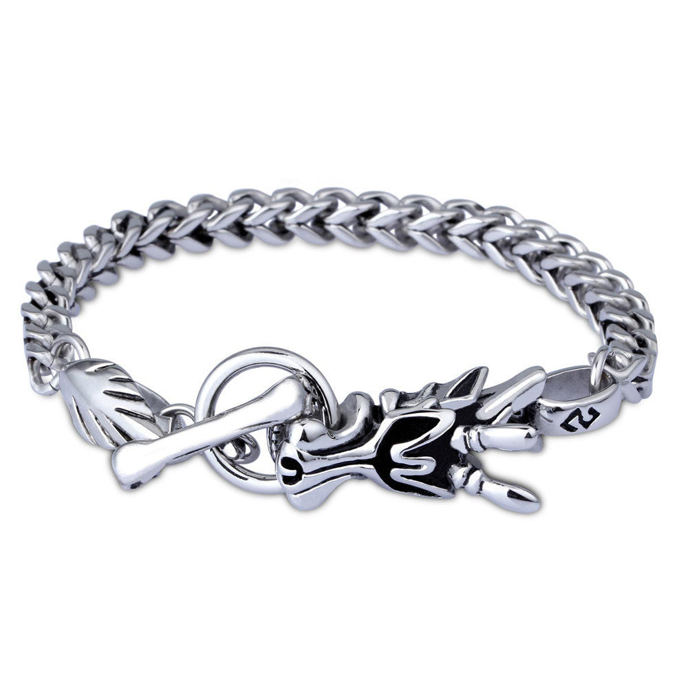 mens chinese element dragon head bracelet 31l titanium steel antique silver fashional ornaments polished J4U66