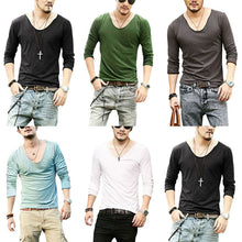 mens exclusive pretty tops deep v neck long sleeve t-shirtss stunning cut off border plus size J4U66