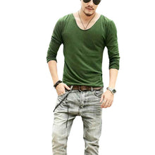 mens exclusive pretty tops deep v neck long sleeve t-shirtss stunning cut off border plus size J4U66