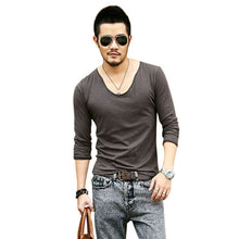mens exclusive pretty tops deep v neck long sleeve t-shirtss stunning cut off border plus size J4U66