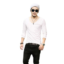 mens exclusive pretty tops deep v neck long sleeve t-shirtss stunning cut off border plus size J4U66