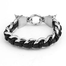 mens wolf head bracelet hand woven cow leather 31l titanium steel polished fashional ornaments punk rock J4U66