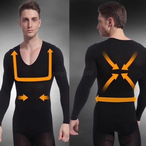mens long sleeve shapewear v neck thermal underwear warm male base layer shirt J4U66