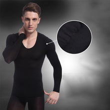 mens long sleeve shapewear v neck thermal underwear warm male base layer shirt J4U66