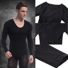 mens long sleeve shapewear v neck thermal underwear warm male base layer shirt J4U66