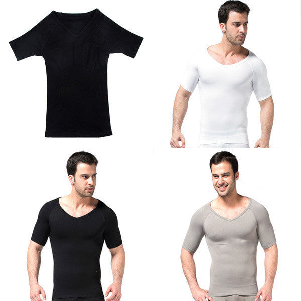 mens slimming v neck t-shirts waist cincher belly fitness body shaper underwear shapewear bodysuit J4U66