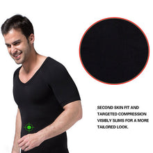 mens slimming v neck t-shirts waist cincher belly fitness body shaper underwear shapewear bodysuit J4U66