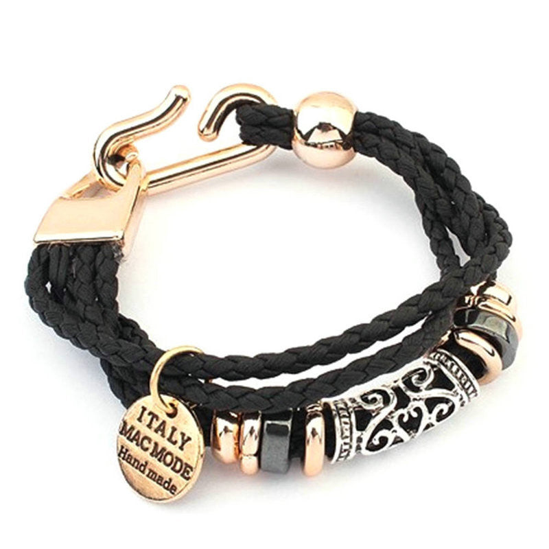 mens wrap multilayer leather bracelet braided rope jewelry accessories J4U66