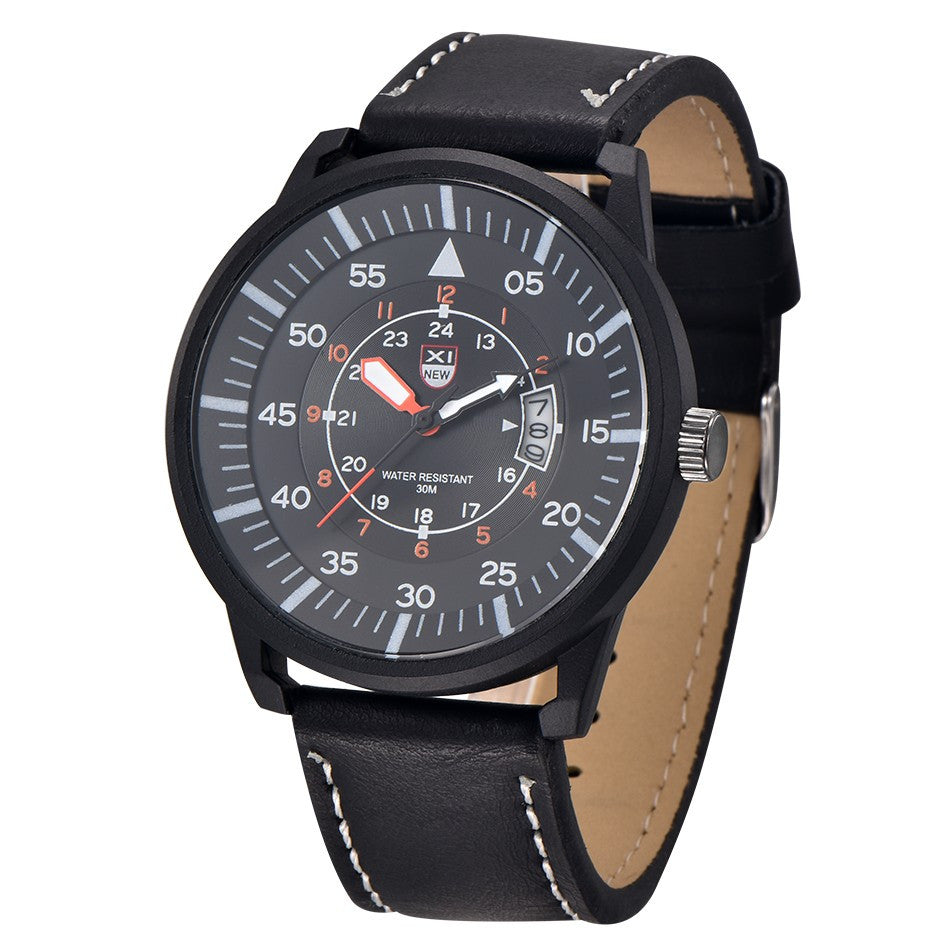 Military Leather Waterproof Date Quartz Analog Army Men's Quartz Wrist Watches J4U66