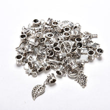 Mixed Style Tibetan Silver Charms Beads Big Hole Oxidized Metal Beads Fit European Bracelet Jewelry 40Pcs  J4U66