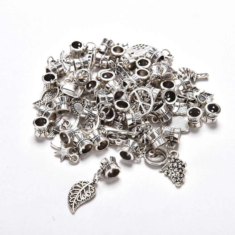 Mixed Style Tibetan Silver Charms Beads Big Hole Oxidized Metal Beads Fit European Bracelet Jewelry 40Pcs  J4U66