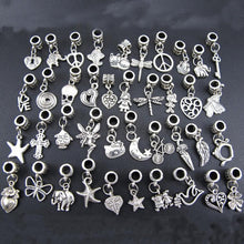 Mixed Style Tibetan Silver Charms Beads Big Hole Oxidized Metal Beads Fit European Bracelet Jewelry 40Pcs  J4U66