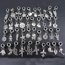Mixed Style Tibetan Silver Charms Beads Big Hole Oxidized Metal Beads Fit European Bracelet Jewelry 40Pcs  J4U66