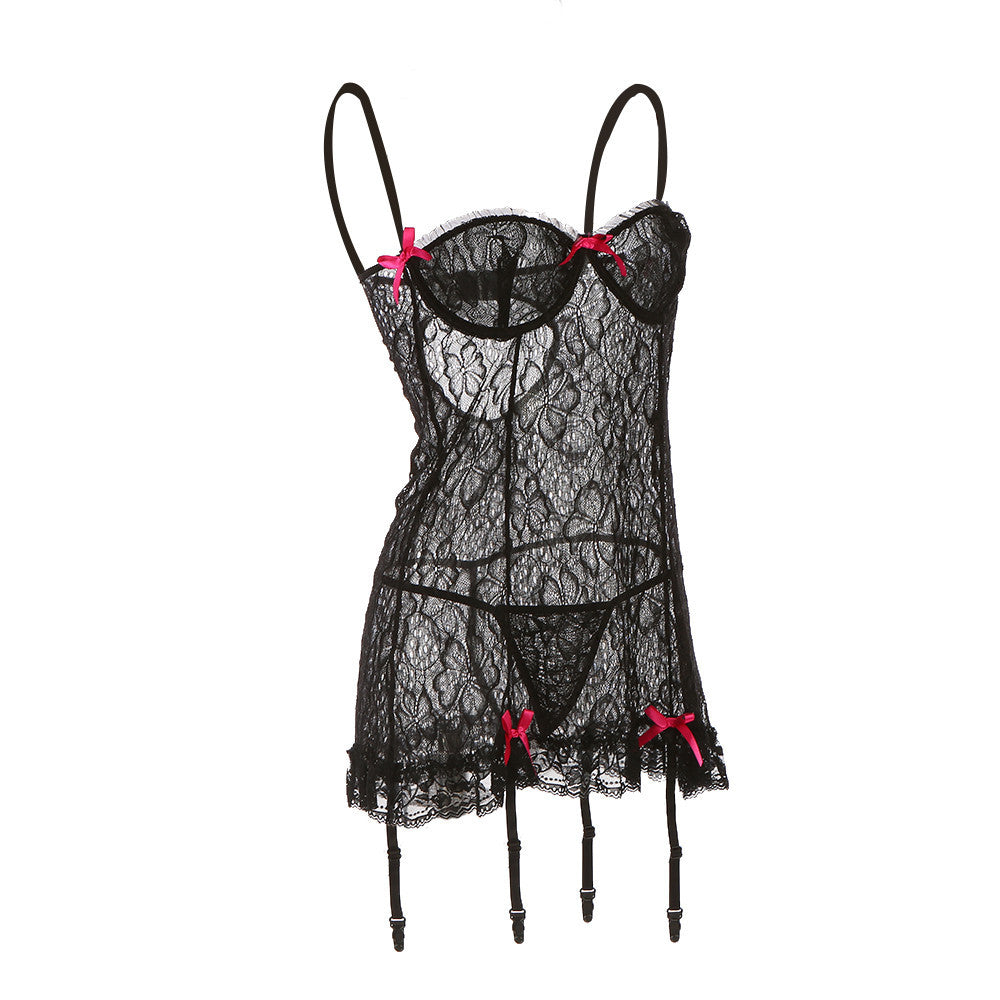 plus size see through woman nightwear sexy g-string sleepwear women lace lingerie nightie nighty dress nightgown xxxl J4U66