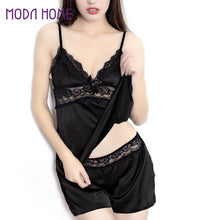 sexy black satin sleepwear women lace nightwear backless lingerie night short sets ladies nightgown plus size nighty J4U66