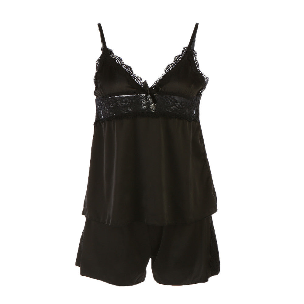sexy black satin sleepwear women lace nightwear backless lingerie night short sets ladies nightgown plus size nighty J4U66